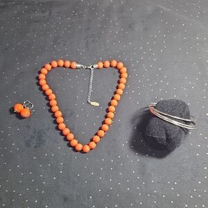 Mikasa Orange Beaded Necklace and Earring Set